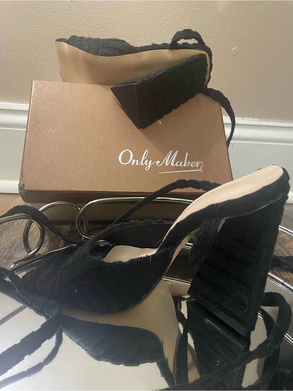 Only Maker Black Suede Wrap-Around Block Heel Sandals
